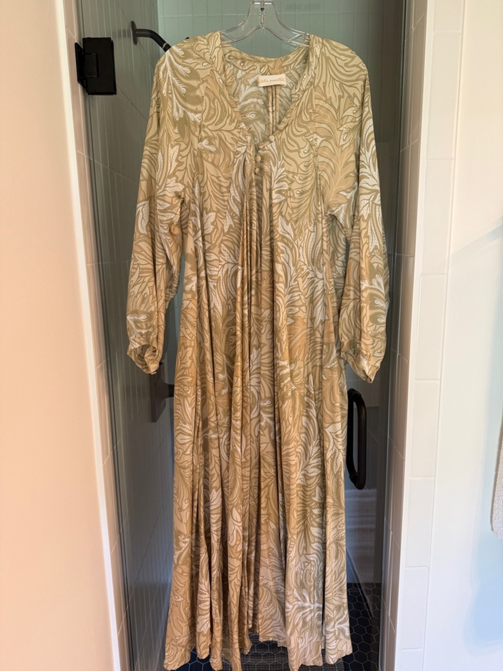 Natalie Martin Olive and Cream Floral Maxi Dress